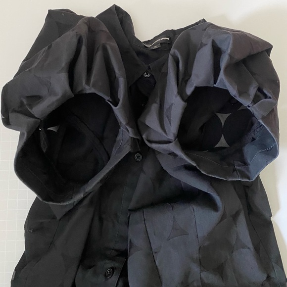 Express Design Studio women’s collar top button down black short puff sleeves M - Picture 8 of 14